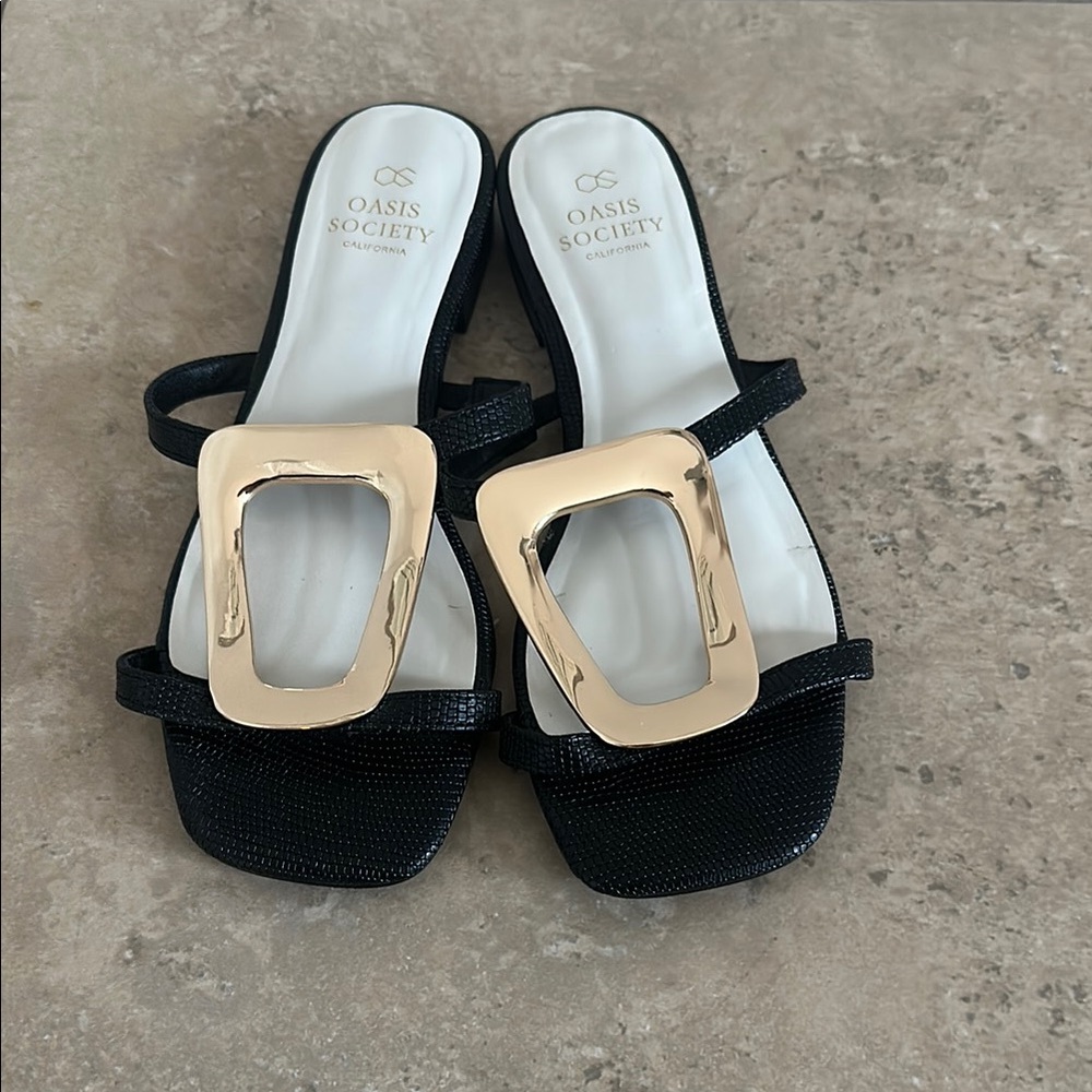 Society Black and Gold Sandals with Elegant Buckles